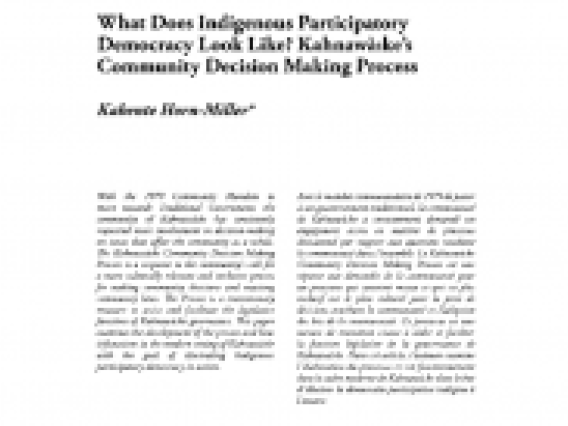 What Does Indigenous Participatory Democracy Look Like? KahnawÃ_Ke's Community